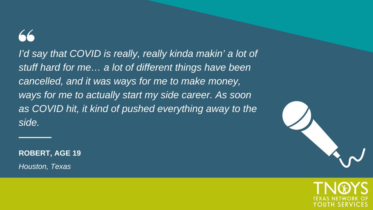 A6: The pandemic caused a lot of disruptions for youth when it comes to work and school. TNOYS has worked to support Opportunity Youth through our new Texas Emerging Leaders Board Program. See what a YYA in our listening session had to say about the pandemic below. #TNOYSTownHall