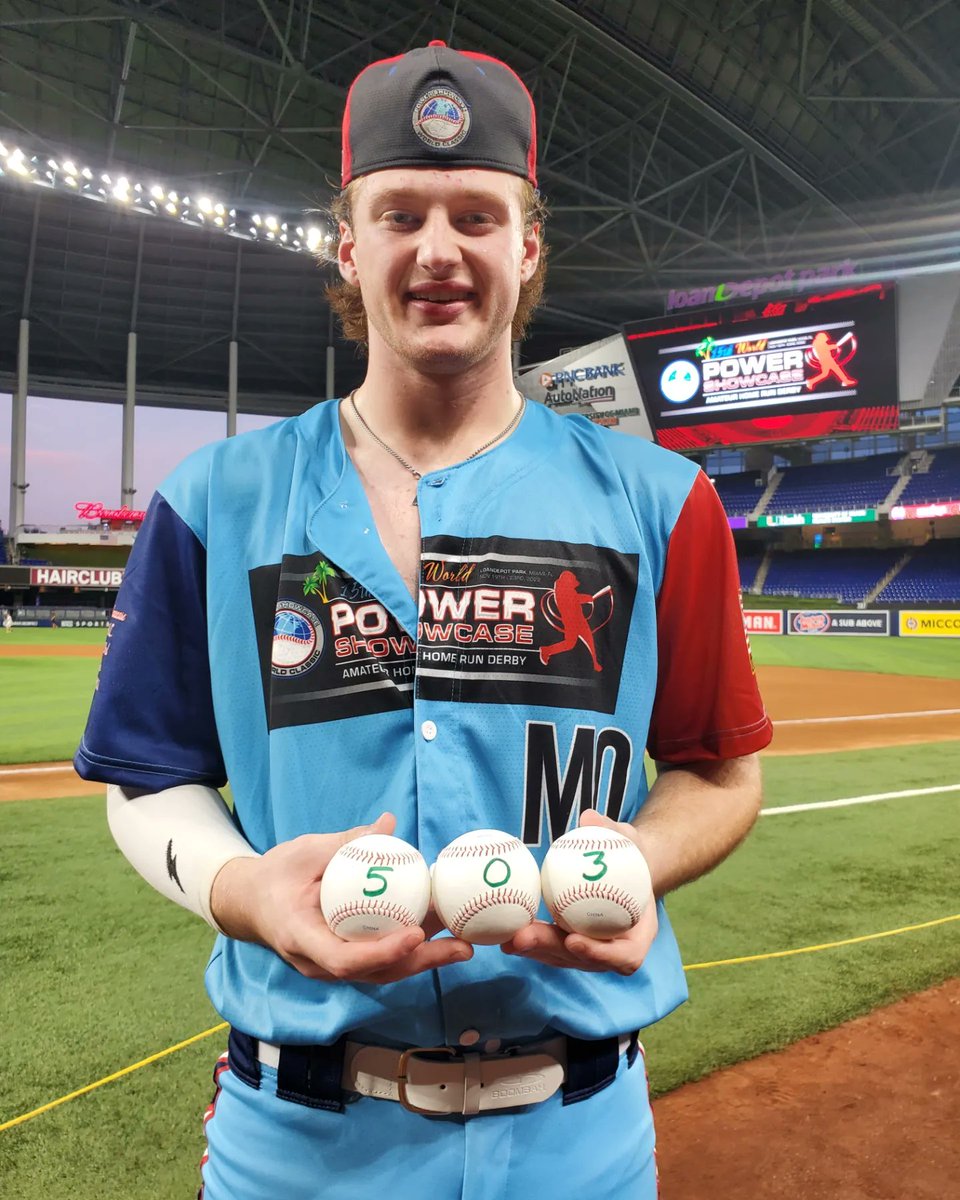 PowerShowcase's tweet image. We are proud to announce our newest addition to the 500 FT Homerun Club, none other than Caden Bogenbohl! What a show he gave us tonight. Balls were flying into the Miami night sky! Welcome to this exclusive club Caden! 🌴💣⚾️ #powershowcase #bombsaway #loandepotpark #500ftclub