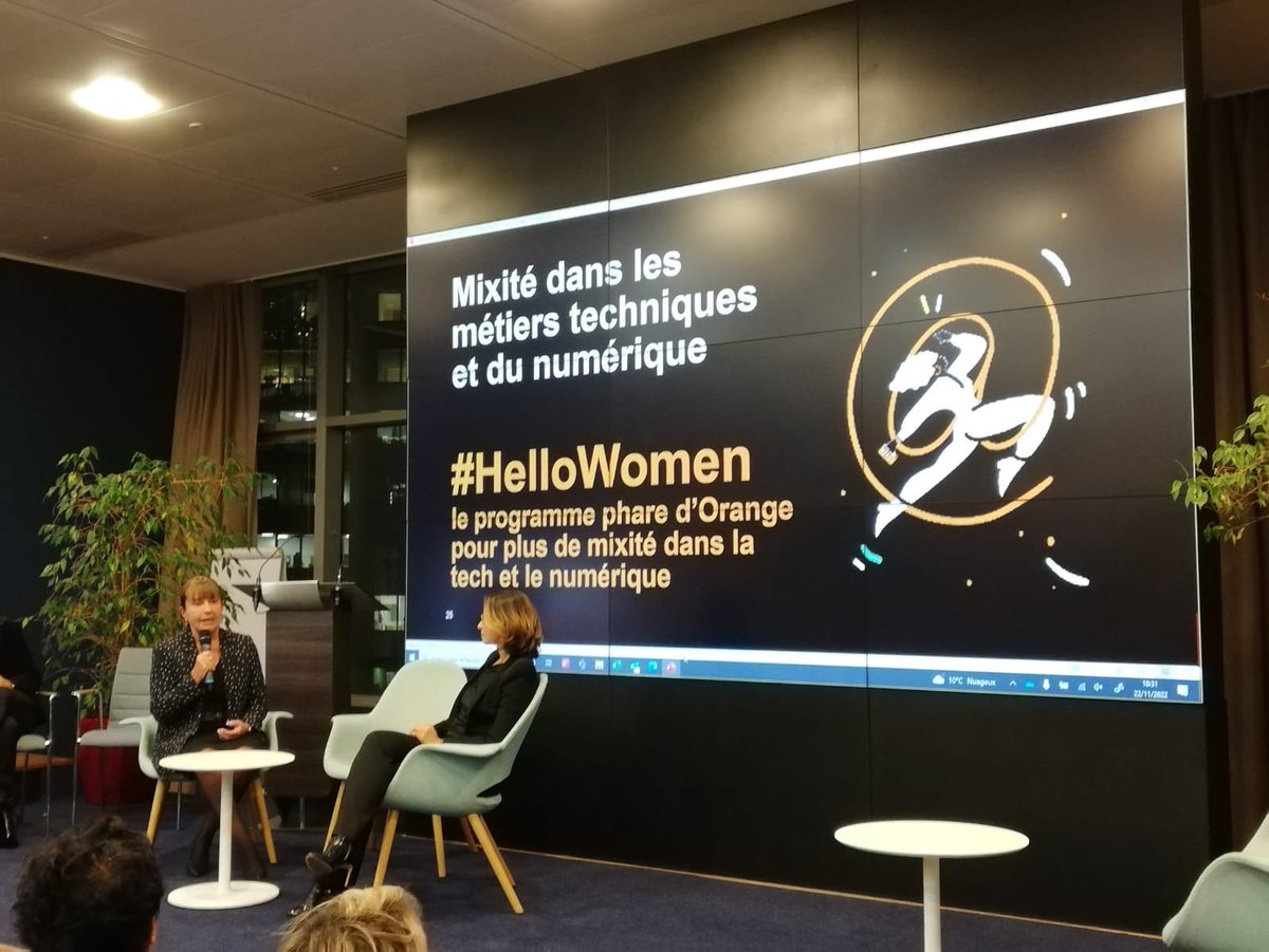 DPouponneau's tweet photo. Fière de recevoir le prix « Elisabeth Moreno » pour notre programme #HelloWomen qui vise à favoriser la #mixite dans les métiers techniques et #numeriques. @orange 
@1ElisaMoreno @etchoungui @intrepides_tech @50inTech @SistechGlobal @BecomtechFr @WILEurope @Ellesbougent https://t.co/8DbDTWPocR