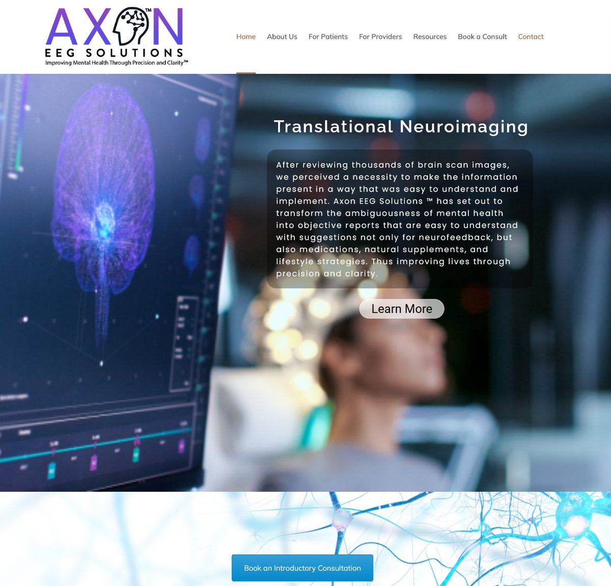 HolisticWebDev's tweet image. A website for Axon EEG, translational neuroimaging providers. Logo too! See more websites: holisticwebdesign.net/website-portfo…