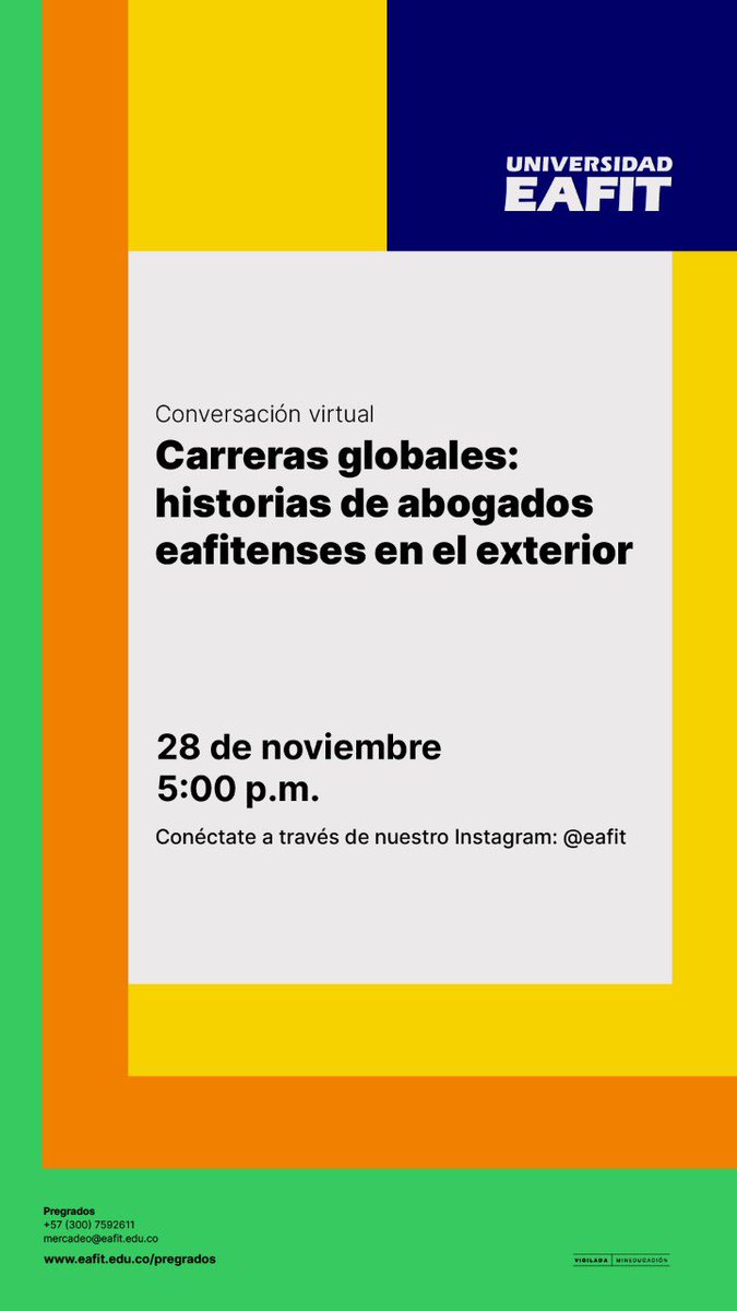 susanaescobar81's tweet photo. El próximo lunes, 28 de noviembre, a las 5:00 p. m., tendré el gusto de conversar con Laura, Cristina y Pablo, tres de nuestros graduados que ejercen su profesión en el exterior. Conéctate a través del Instagram @EAFIT https://t.co/rGt6NF11Si