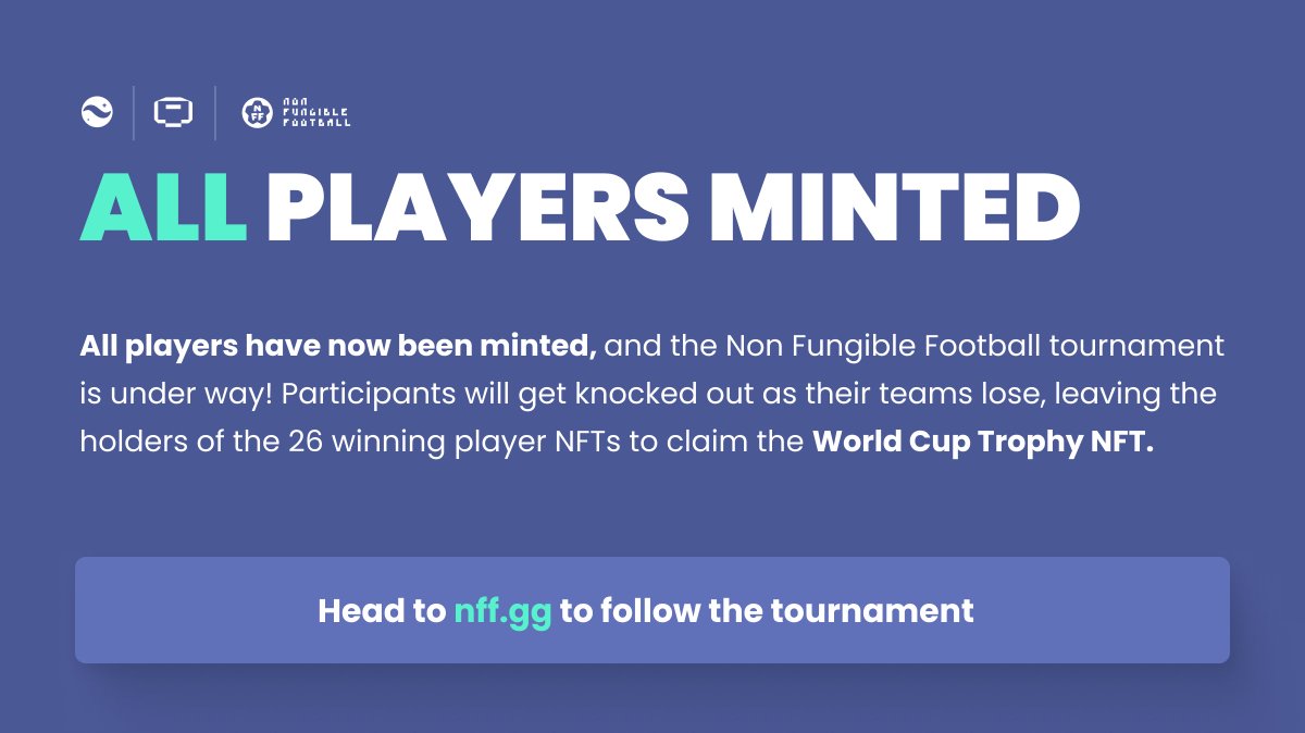 cartridge_gg's tweet photo. The Non Fungible Football mint is now complete, and we're ready for the Starknet edition of the World Cup!! ⚽️🏆

Look out for the Player Reveal tomorrow at Noon Est!! https://t.co/0dgBBLFHAa