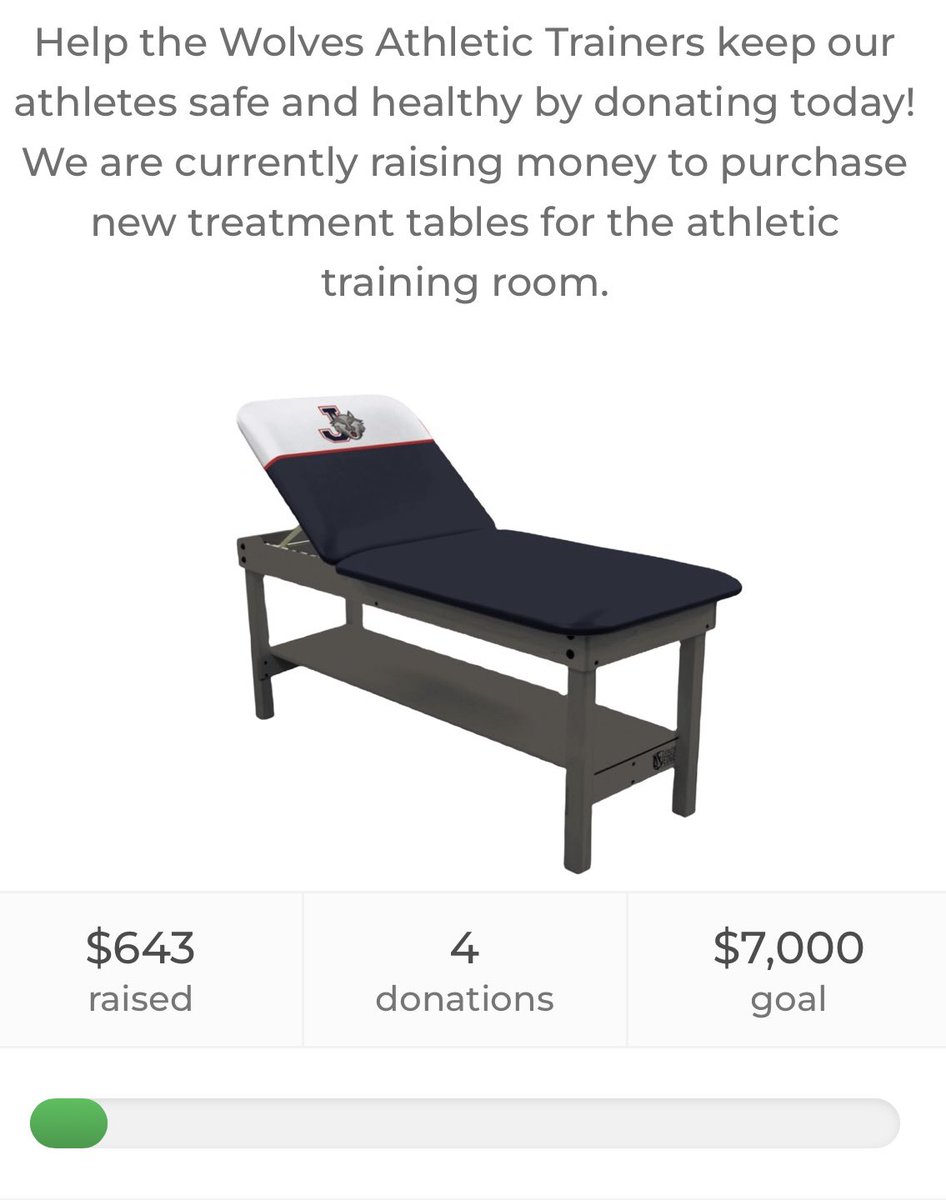 #GivingTuesday2022  is NOVEMBER 29th! Please consider a tax deductible donation to <a href="/JusticeWolvesAT/">Justice Athletic Training</a> via hallofjustice.com/athletic-train…

We receive $0 from FCPS for supplies or equipment. Our annual sports physicals fundraiser covers the cost of  consumable supplies, but not much else.