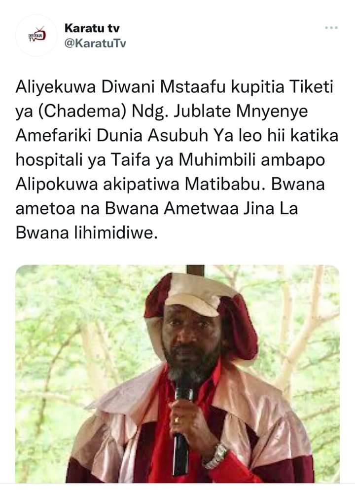 Tangulia kamanda, Karatu poleni,
Kaskazini tumepoteza mtu makini na mzoefu katika kutafuta na kusimamia haki na Maendeleo.
Pumzika Kamanda.