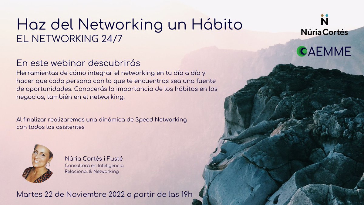 microempresas's tweet photo. Ya estamos en directo en el canal de YouTube de #AEMME en el Webinar Haz del Networking un Hábito. EL NETWORKING 24/7 con Nuria Cortes
https://t.co/WRO94HzVsp 

#AEMME #Microempresas #Autonomos #emprendedores #profesinales https://t.co/2ccDLh8cM5