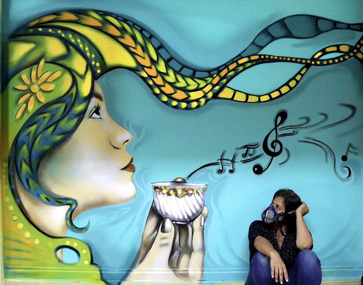 fioart's tweet photo. “Nahias’s Music” #Mural of my daughter’s portrait, that I painted with #Spraypaint and #Acrylicpaint at the entrance of a commercial plaza in #Arandadeduero #Burgos #Spain. In 2018   

_
https://t.co/PtQQlOyHCY #NewProfilePic https://t.co/W2xXYT3Zfd