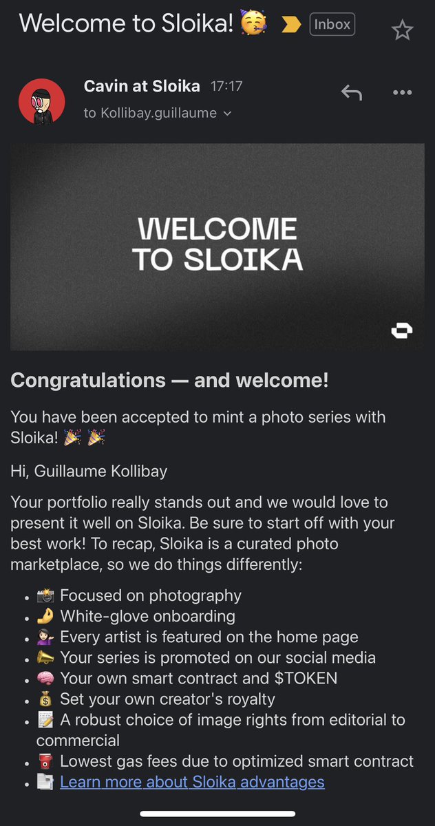 I’m super excited to announce I’ve been accepted on <a href="/sloikaxyz/">Sloika.xyz</a>!!! 🥳🎉

Something’s coming… ❄️👀

Stay tuned! 🤩✨🙌🏼