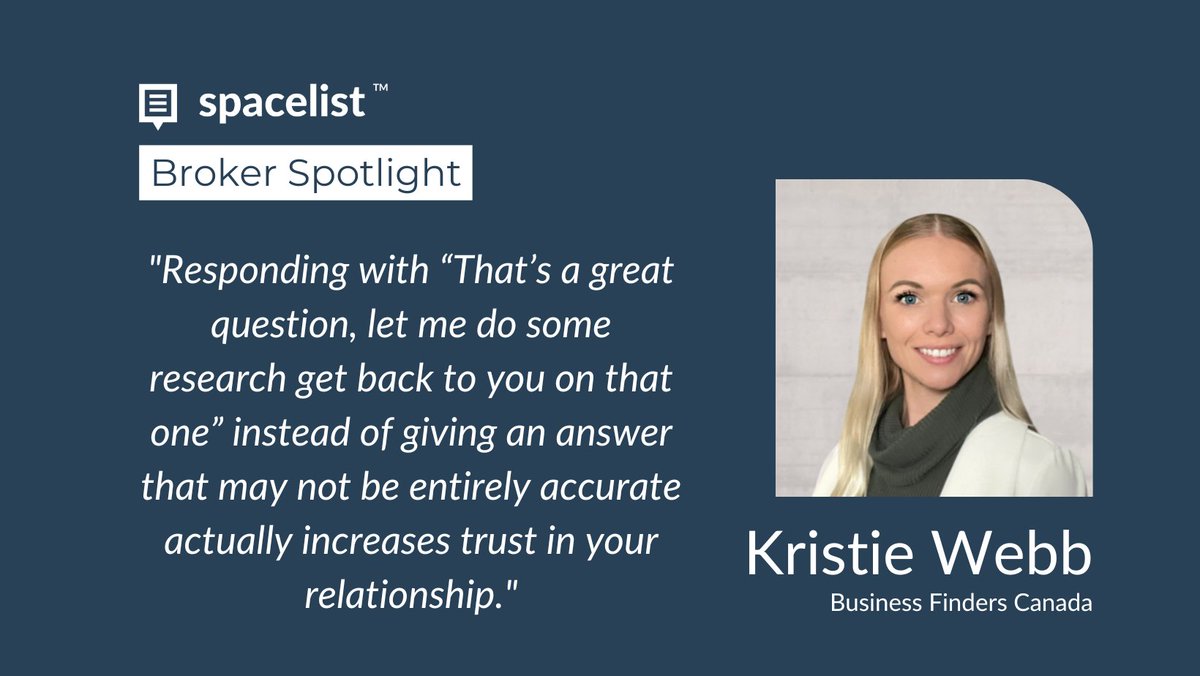 Check out this month's #brokerspotlight with Kristie Webb of Business Finders Canada. 

blog.spacelist.co/novembers-brok…