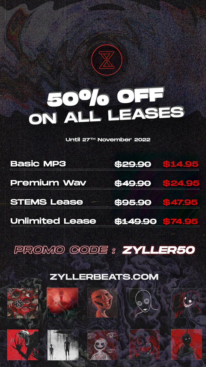 BLACK FRIDAY ! 50% OFF on all leases 🤘

Coupon code : ZYLLER50

Beatstore : zyllerbeats.com

#darkbeats #experimentalbeats #beatstars #darktrap #phonk