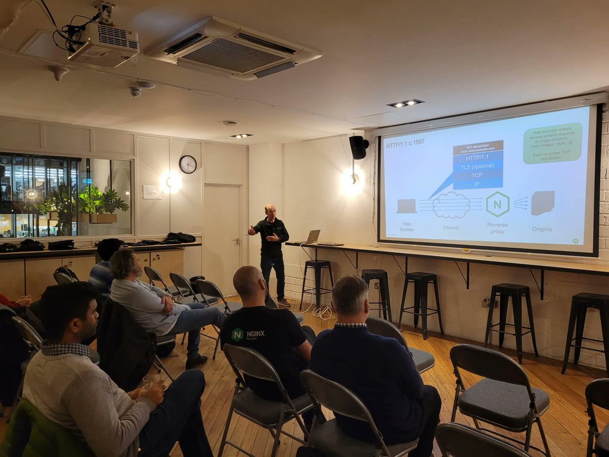 nginxorg's tweet image. Happening now in #London: an overview of everything you need to know about #QUIC/HTTP3. Keep your eye out for future #NGINX Meetups near you!