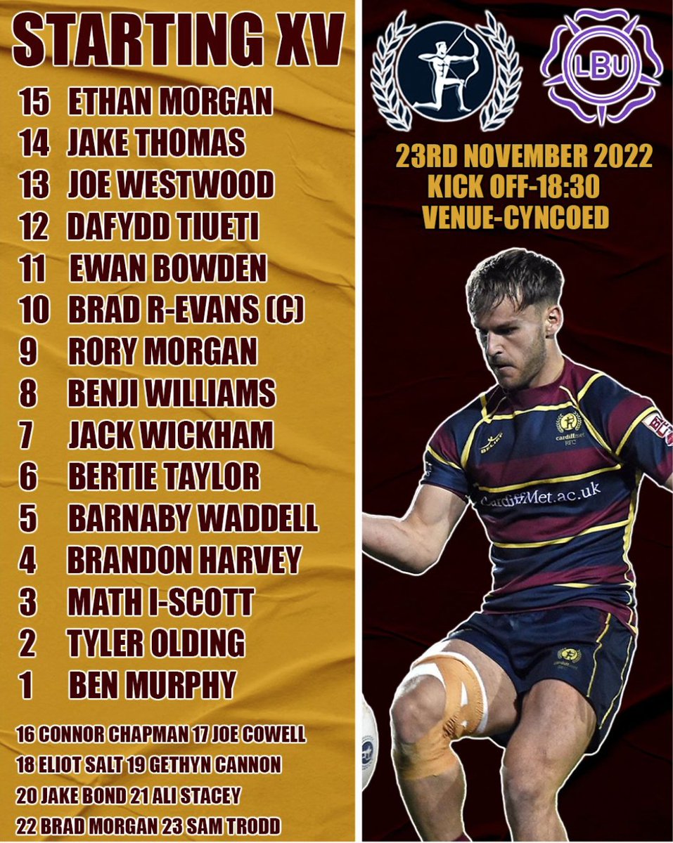 Team selection for the next round of <a href="/BUCSSuperRugby/">BUCS Super Rugby</a> when we entertain <a href="/LeedsBeckettRFC/">Leeds Beckett Rugby Union</a> at Cyncoed.