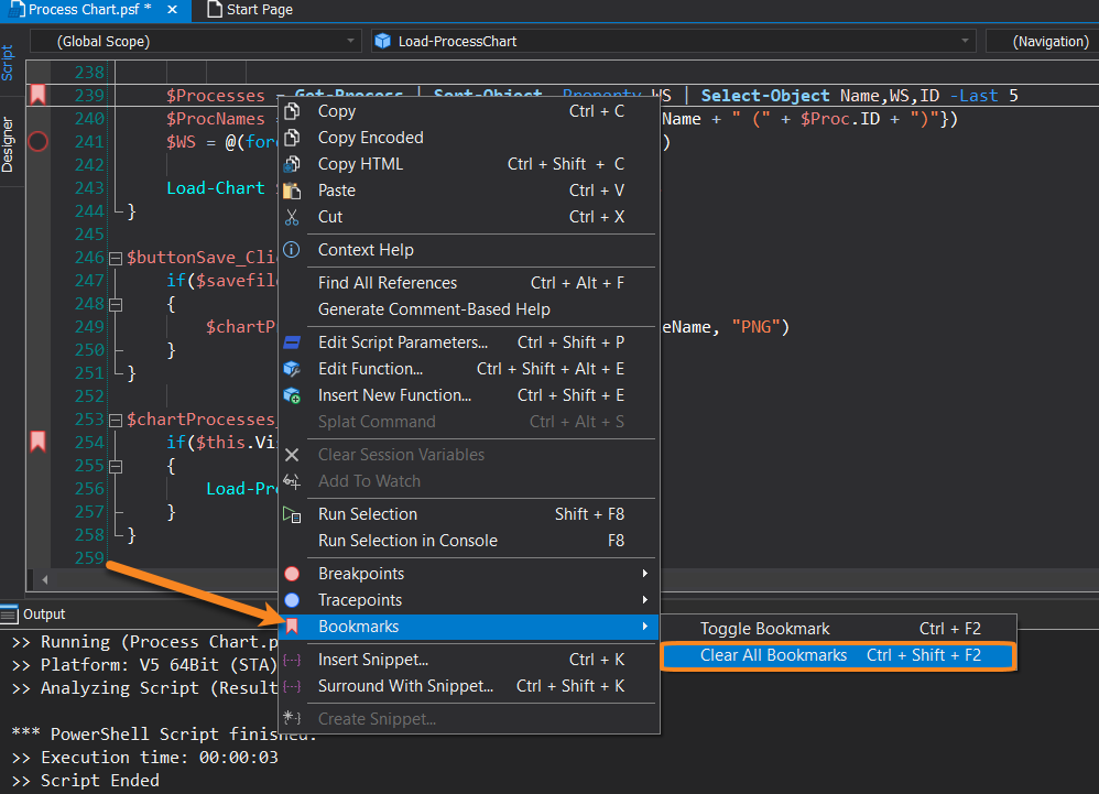 SAPIENTech's tweet image. In #PowerShellStudio it's easy to clear all of the bookmarks in your script:
Home ribbon > Navigation group:
👉 Bookmark > Clear All Bookmarks
Right-click in the Editor:
👉 Bookmarks > Clear All Bookmarks
Shortcut:
👉 Ctrl+Shift+F2
#SAPIENTech #PowerShell #pwsh #DidYouKnow
