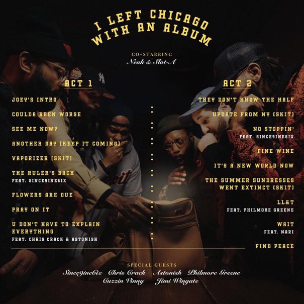 <a href="/JohnNY_UniteUs/">My friends call me JohnNY</a>: I Left Chicago With an Album
Co-Starring :
<a href="/Neak_Undefined/">Neak</a> &amp; <a href="/IAMSLOTA/">Slot-A</a> #ILCWA 11.28.22

W/Special Guests :
<a href="/sinceninesix/">Since9ine6ix</a> 
<a href="/ChrisCrackNDC/">Neal Riggers</a> 
<a href="/astonishwho/">ASTONISH</a> 
<a href="/PhilmoreGreene/">PHILMORE GREENE</a> 
LUNAE
<a href="/cuzzinvinny90/">CUZZIN VINNY</a> 
#jimiwingate