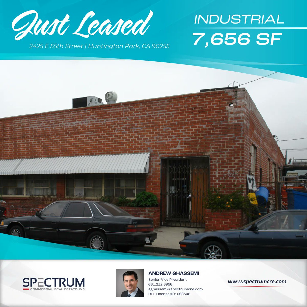 #JUSTLEASED: 7,656 SF #Industrial Building in #HuntingtonPark, CA.  #Congratulations Andrew Ghassemi! 
.
.
.
#SpectrumCRE | #CRE |  #CommercialRealEstateBrokerage |  #HuntingonPark | #Leased  | #RealEstateNews | #CommercialRealEstateAgents | #CREAgent | #Broker
