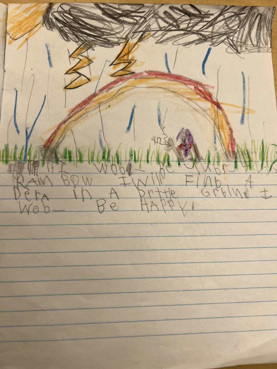 selby_grade1's tweet photo. This week’s Shared Reading poem with the heart word ❤️ “you”. The Super Star Guided Group wrote in their journals about what they wish they would find under a rainbow 🌈. https://t.co/kqHEeQf7ap