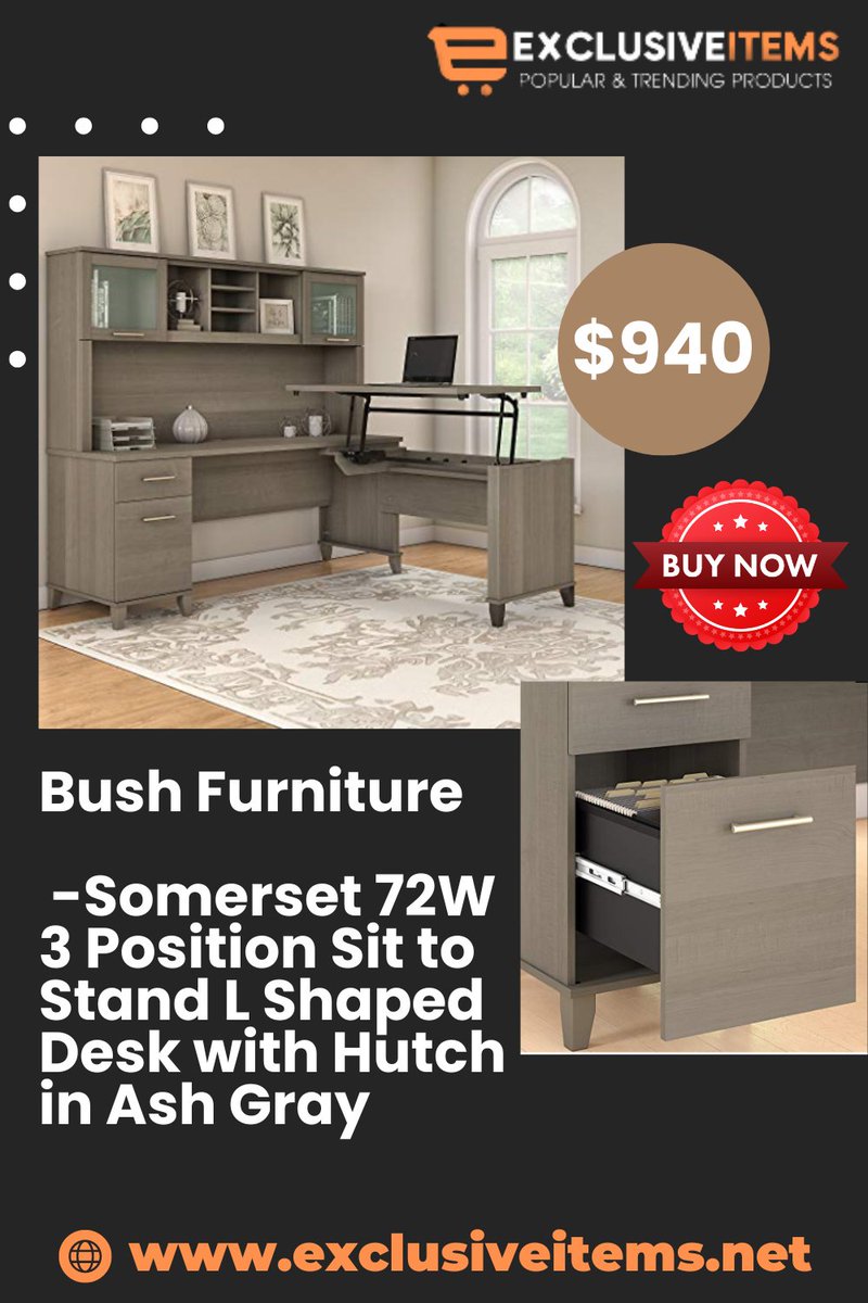 ExclusiveItems3's tweet photo. Bush Furniture Somerset 72W 3 Position Sit to Stand L Shaped Desk with Hutch in Ash Gray
.
.
Price : $940.00
.
.
Get it now from https://t.co/IsNerWmeF4
.
.
#furnitureshopping #furniture #interiordesign https://t.co/YdCGUDNDxW
