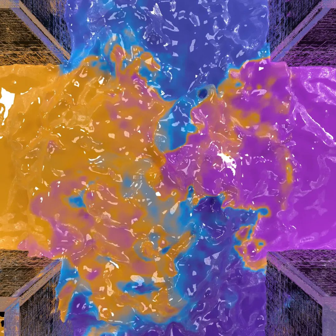 rmadesigntv's tweet image. This simulation of liquids colliding inside structures was created for Maluma's song "Que chimba" on his 2021 world tour!✌🏻✨
#liquidsimulation #vfxtutorial #vfxartist #simulation #3dsimulation #3dart #3dliquids #maluma #malumababy #colorfulart
