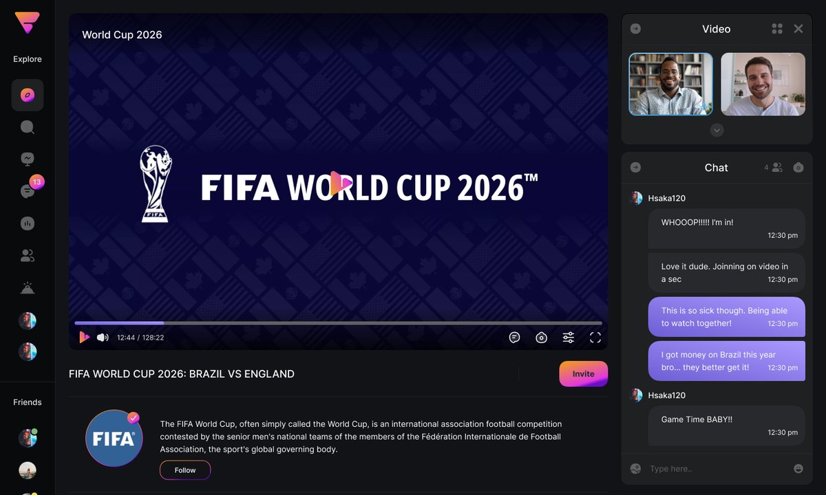 VabbleApp's tweet photo. Imagine being able to watch the world cup with a friend on the other side of the world via Vabble!! 

Who would you Co-Watch the #FIFAWorldCup  2026 with? https://t.co/mLx6bp9RcK