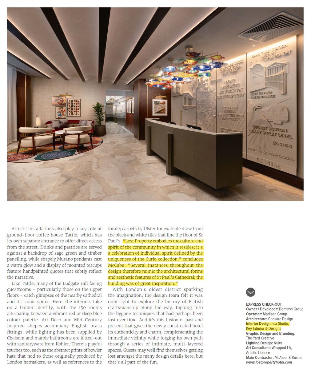 KeyIntDesigns's tweet photo. Ben Thomas, We sincerely appreciate your excellent coverage of Lost Property St Paul's, Curio Collection by Hilton

This recognition by Sleeper Magazine means a great deal to all of us.

Talent wins games, but teamwork and intelligence win championships. https://t.co/pLstje4vHp