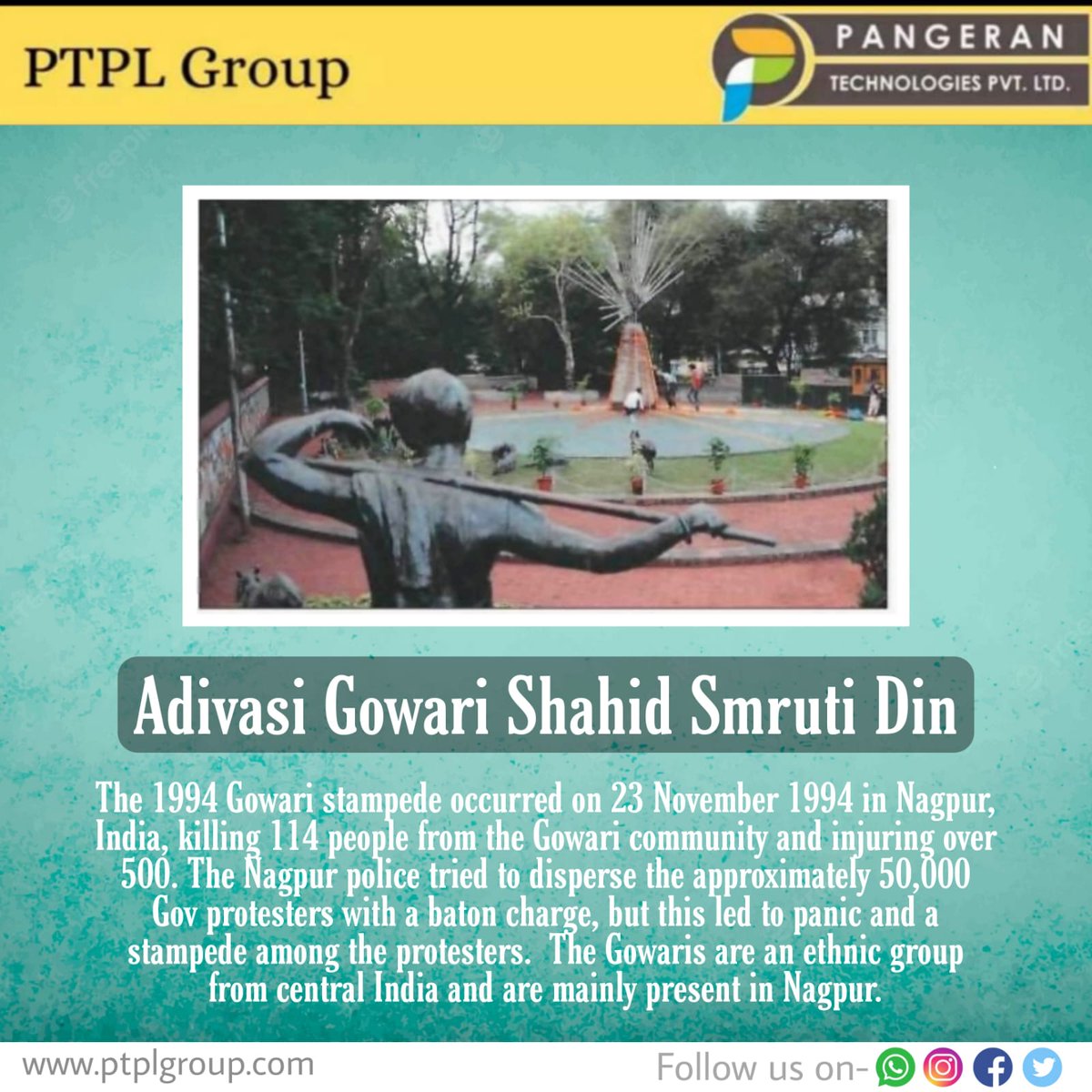 PangeranLtd's tweet photo. Pangeran Technologies Remembering Adivasi Gowari on Smruti Diwas 🙏🏻🙏🏻💐💐
#adiwasigowarishaheed #28thsmrutidiwas #gowaricommunity #stampede #pangerantechnologies #bestitserviceprovider #itservices #itsupport #technology #itsolutions #informationtechnology #software #Cloud https://t.co/Fq55FV4nHy