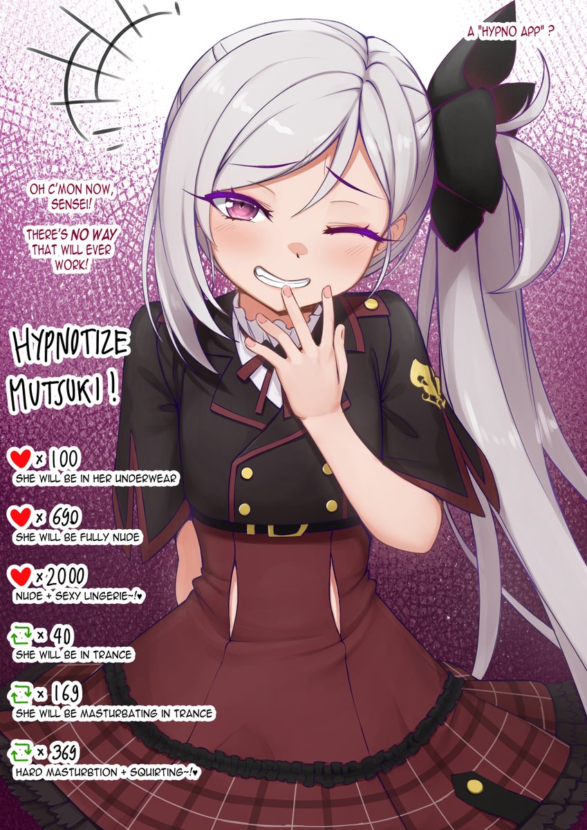 Heheh,
Let's make Mutsuki feel the joy of being a good, submissive, horny girl~!

The Hypno App always works wonders for that~

What I will to her though, will depend on how many likes and retweets this tweet got :3
