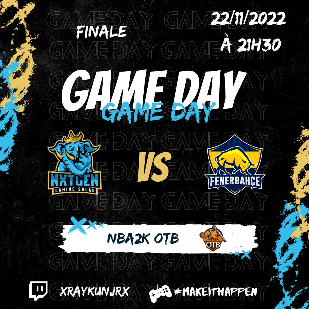 🎮GAME DAY 

Soir de finale pour la team 🔥⚔️

🆚 <a href="/FBespor/">Fenerbahçe Espor</a> 
⏰ 21h30
🏆 <a href="/2K_OTB_/">2K OTB</a> 
📅  FINALE

📺 twitch.tv/xraykunjrx

#MakeItHappen 🐘