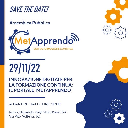 📌Il 29/11, dalle ore 10, presso <a href="/UnivRoma3/">Università Roma Tre</a> , insieme ad <a href="/assistal/">ASSISTAL</a>  #Fim #Fiom #Uilm verrà presentato il Portale #MetApprendo .

Il primo portale per lo sviluppo della #formazionecontinua di #imprese e #lavoratori .

👉bit.ly/3tP2BkI
Per seguirci👉bit.ly/3XrdcQe