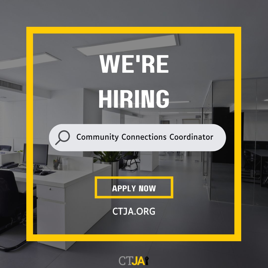 Have you ever wanted to work for an organization that works daily to make CT a more just and equitable place for youth? Good news...we are hiring!

CTJA is seeking a new team member to be our Community Connections Coordinator.

More here: indeedhi.re/3tzSdND

#job #employment