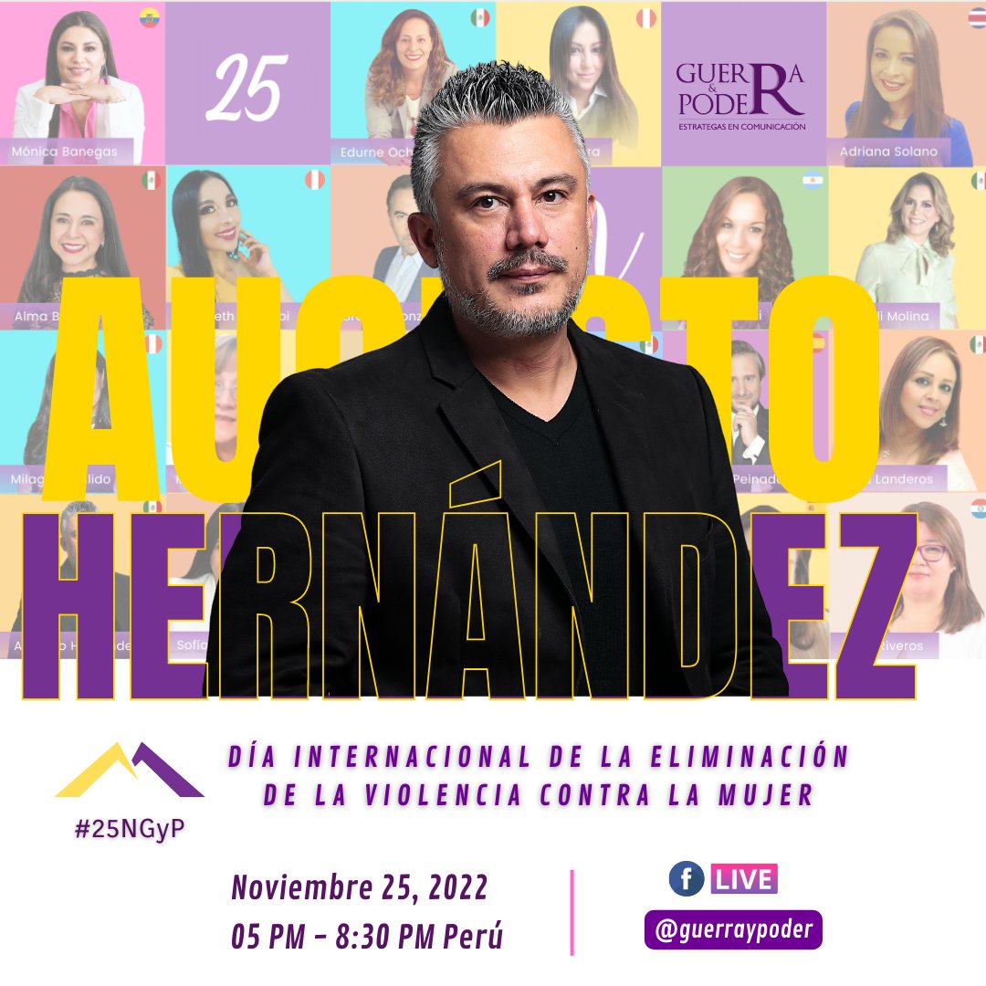 ♀️ Día Internacional de la Eliminación de la Violencia contra la Mujer

Conversatorio #25NGyP
<a href="/augusto_her/">Augusto Hernández</a> 🇲🇽

📆 25 noviembre
⌚ 17 horas 🇵🇪
🔁 Sigue la transmisión por fb guerraypoder: facebook.com/guerraypoder
.
.
#25n #noalaviolenciacontralasmujeres #mujerespoliticas #ComPol