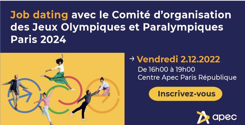 lssearchtwit's tweet photo. #jobdating #apec #paris2024 #COJO Me tardez pas les places sont limitées ! https://t.co/vZ3RvkUQpX