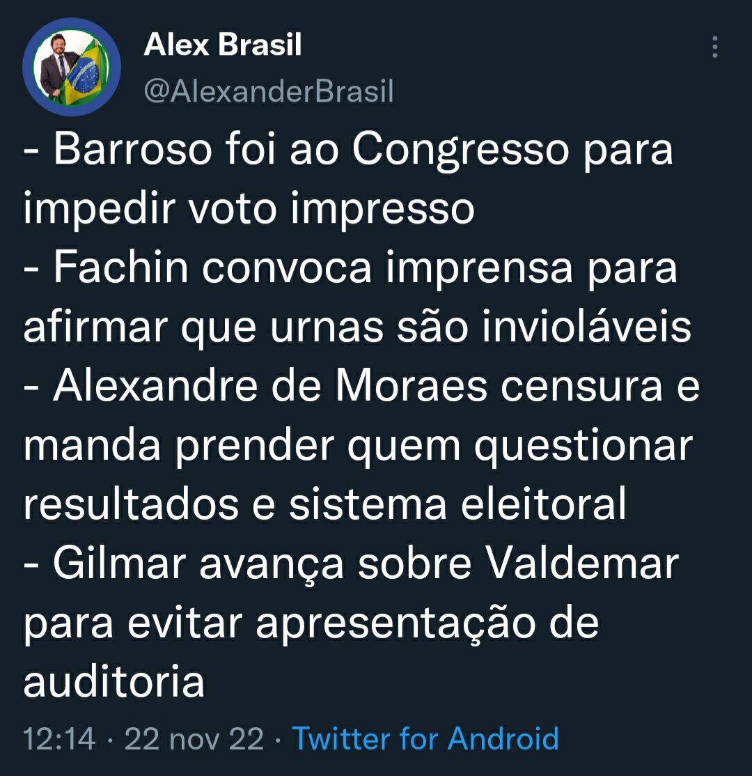 Rosa_letras's tweet photo. A quadrilha do STF se mobilizou contra a nação. Rasgaram a constituição, passaram por cima de tudo para tentar calar o povo.
Nós é que somos contra a democracia?
#STFVERGONHADOBRASIL
#STFOrganizacaoCriminosa
#STFRompeuADemocracia
#STFNACADEIA https://t.co/ToOVwqSszD