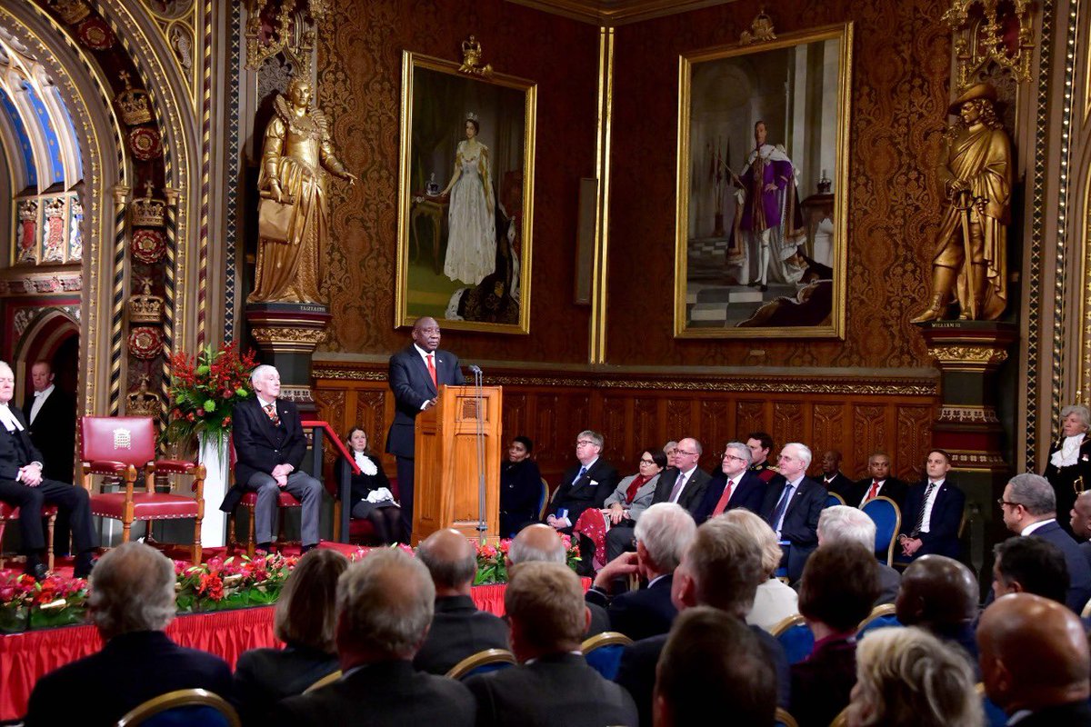 His Excellency President <a href="/CyrilRamaphosa/">Cyril Ramaphosa 🇿🇦</a> delivers an address to the Joint Sitting of the British Parliament in the Palace of Westminster in London during the occasion of his State Visit to the United Kingdom of Great Britain and Northern Ireland.
#SAinUK 🇿🇦🇬🇧