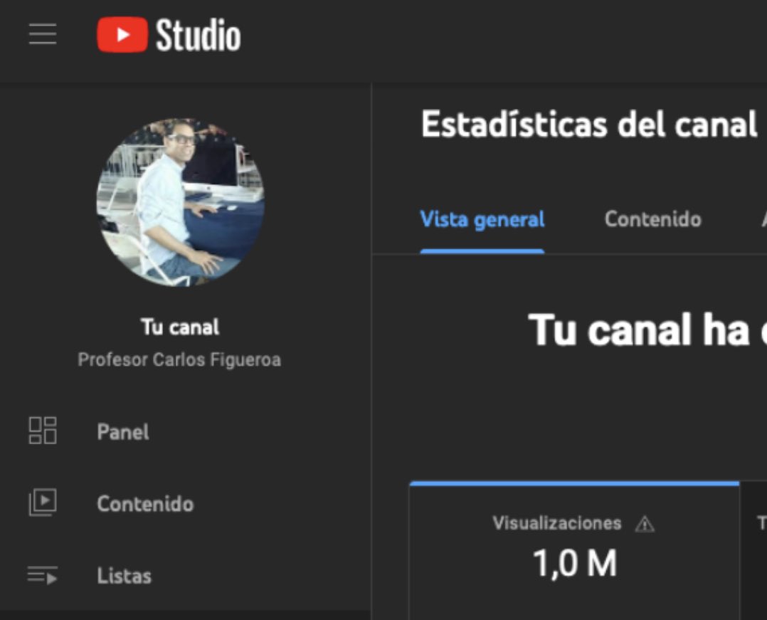 cfigueroaq's tweet image. ¡Mi canal de YouTube ha conseguido 1 millón de Views! 🥳🎉🙌🏻✨ Sígueme como Profesor Carlos Figueroa. Enseño tutoriales de #diseñográfico #tutorialesvideos #1millondeviews #1millóndevistas #1millionviews