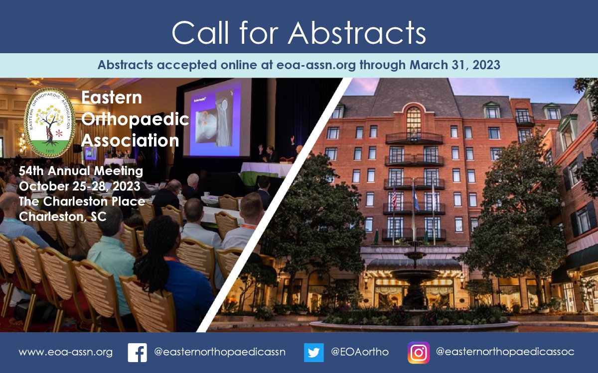 Abstract submission is open! Submit yours today: bit.ly/3ABXZSX. #EOA2023 @M_BolognesiMD @adamrana3 @SaxenahipkneeMD @drmikeast @PlancherOrtho @HipKneeDocNYC