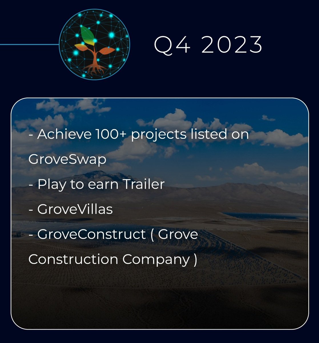 MACGROUP8's tweet photo. #GroveRoadmap Extended!
Here's Year 2023 Breakdown:
๐ณ๐๐๐
Q1
#GroveBlockchain
#GroveCreditCard
#GroveCoin
#GroveFarmingSolutions Residencial E-commerce
Q2
#GroveHQ
#GroveX Cex
#GroveM Metaverse
#GroveNFT Collection
Q3
#GroveVillas
#GroveConstruct
The Grove Eco-System ๐ณ https://t.co/Hv1LTgCkg1