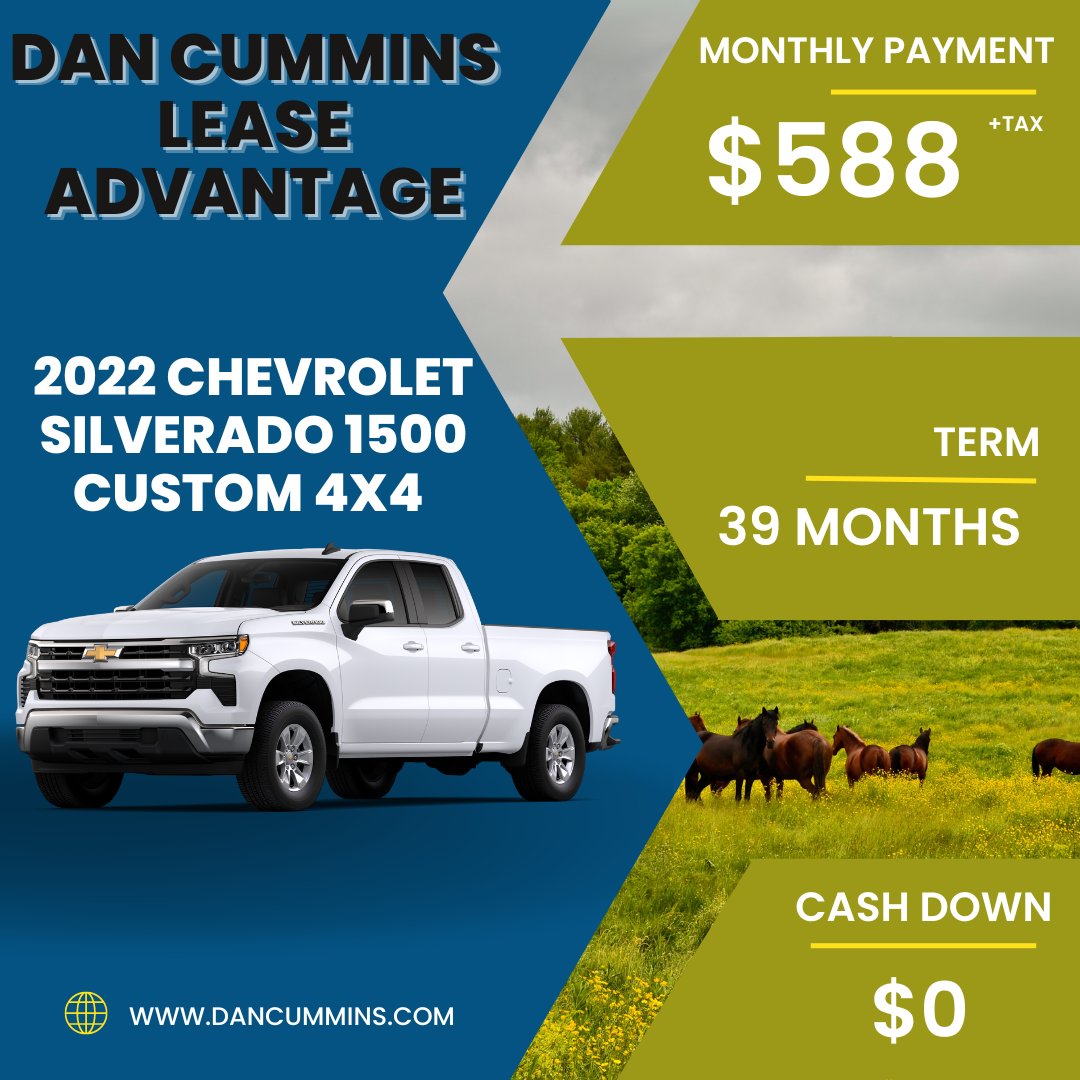 DanCumminsAuto's tweet photo. The Dan Cummins Lease Advantage provides a simple way to lease a new vehicle! 🚗 
*Disclaimer: Only first payment is due at signing. Payments include dealer fees and applicable incentives. Tax not included. Subject to availability; see dealer for details. Expires 11/30/2022. https://t.co/P7omvb944B
