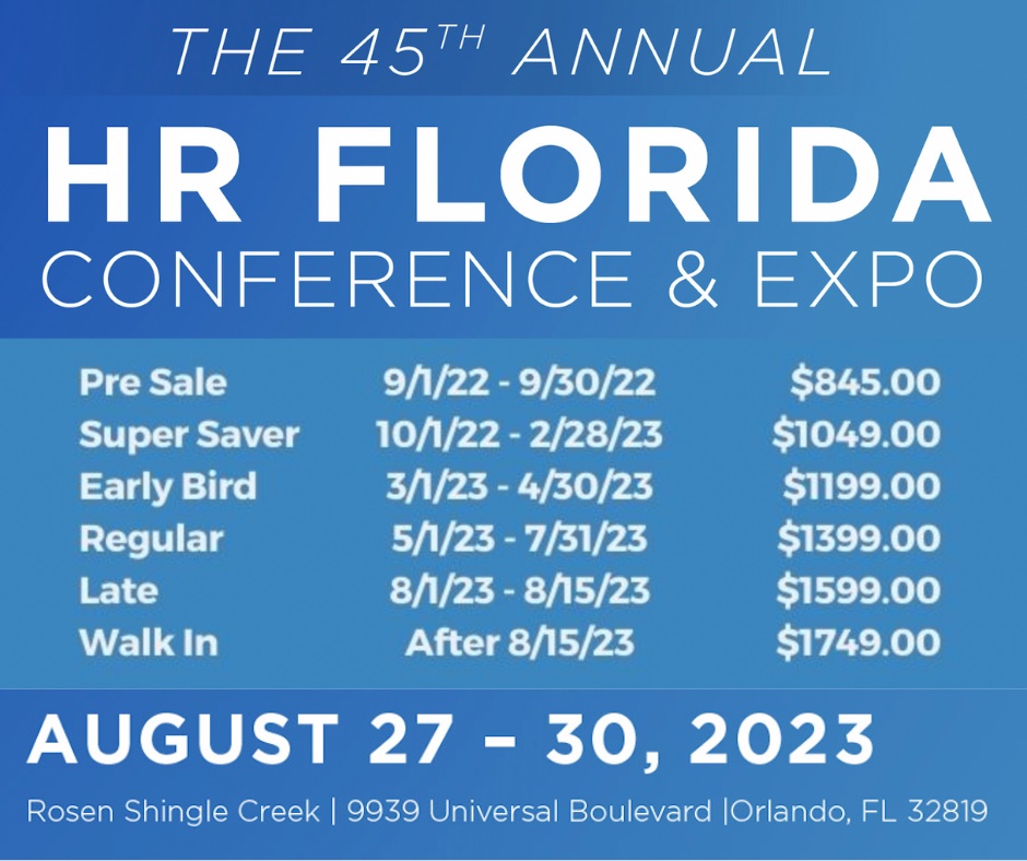 hrflorida's tweet photo. It seems like February 28th is a long way off, but it is not.  As fast as 2022 has passed by, you may want to put in your request to your boss and save $100 - $700 dollars!   #HRFL23 https://t.co/uk1eH9Fapy