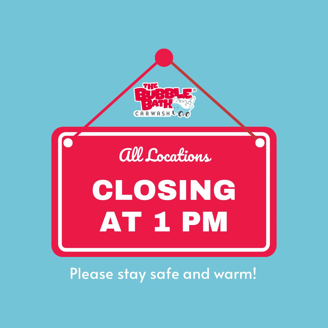 While this weather is nice for cozy days, it’s not very car wash friendly. 😬 We’re closing early today. Be sure to come to see us tomorrow!
