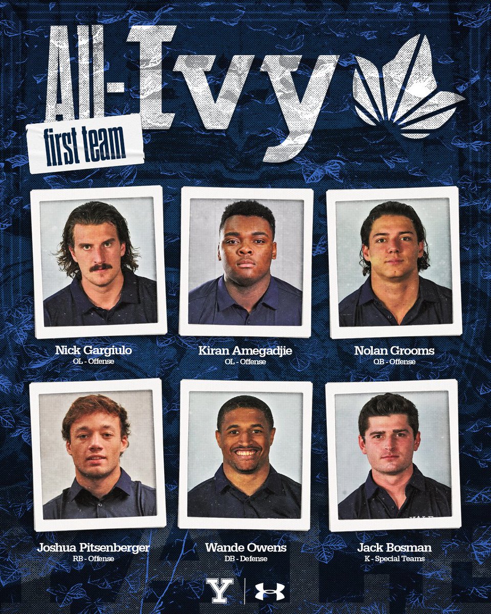 Yale Football (@yalefootball) on Twitter photo Proud to announce our All-Ivy recipients. 1⃣9⃣ Bulldogs were recognized, including 6⃣ first team selections. 💪💪
#ThisIsYale | #Team149 Proud to announce our All-Ivy recipients. 1⃣9⃣ Bulldogs were recognized, including 6⃣ first team selections. 💪💪
#ThisIsYale | #Team149