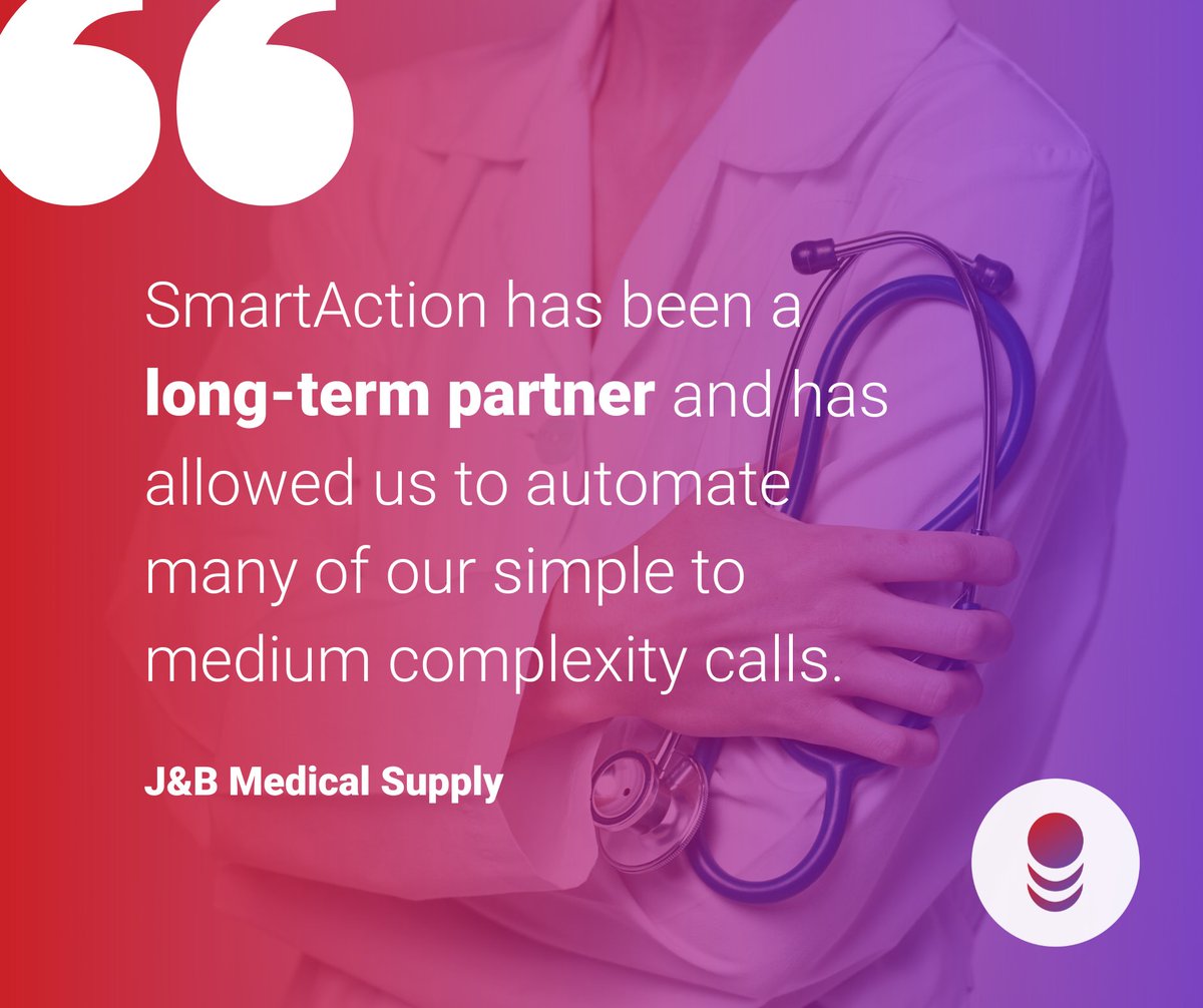 SmartAction's tweet photo. Discover how we helped J&B Medical cut their authentication time in half, reduce #averagehandletime by more than 2 minutes, and obtain 65% COST SAVINGS in their call center.
https://t.co/xUFFG7lYNA https://t.co/4p1VRAIqYj
