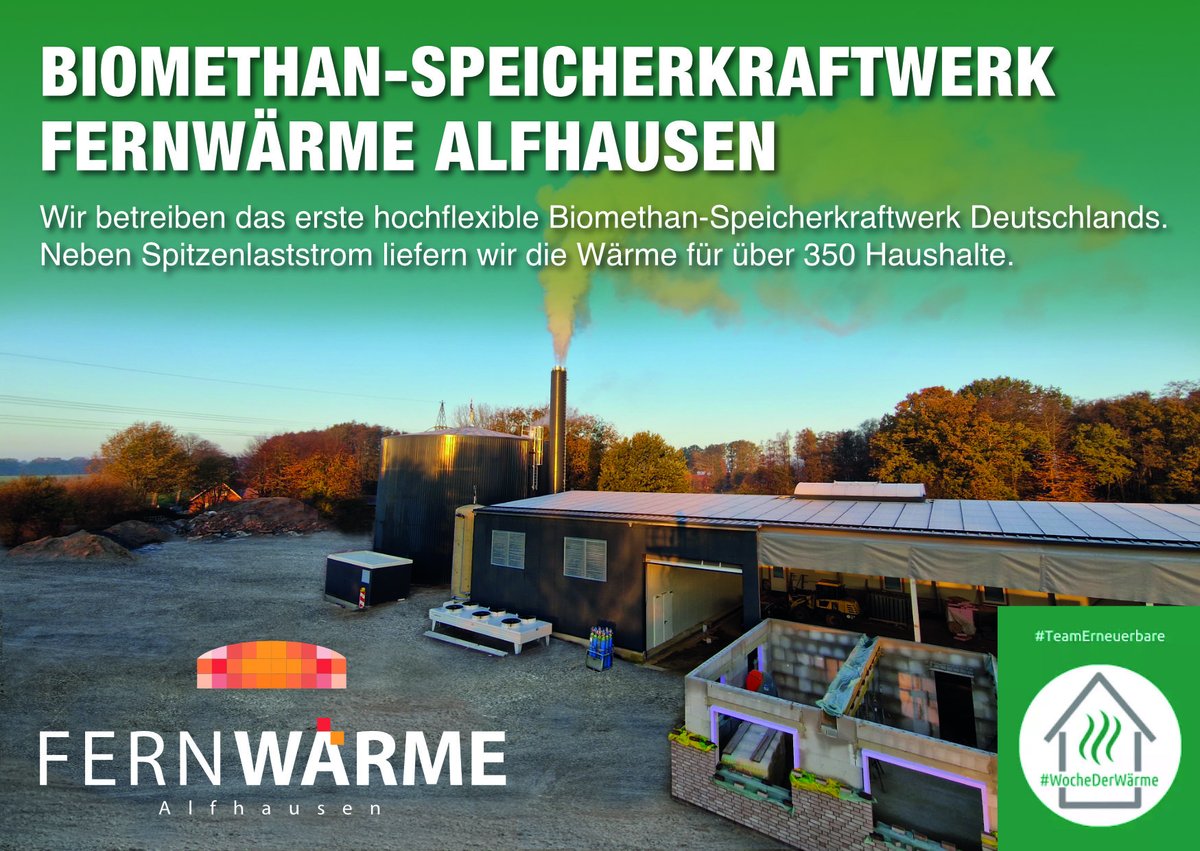 FWAlfhausen's tweet photo. Wir sind die #FERNWÄRME #ALFHAUSEN und betreiben das erste #hochflexible #Biomethan #Speicherkraftwerk Deutschlands.

#WocheDerWärme #TeamErneuerbare #Biogas #Biomethan #CO2neutral #Klimaschutz #WärmewendeJetzt #Osnabrück #Energiewende #Klimakrise #Lösungen https://t.co/9eqq7JJaNT