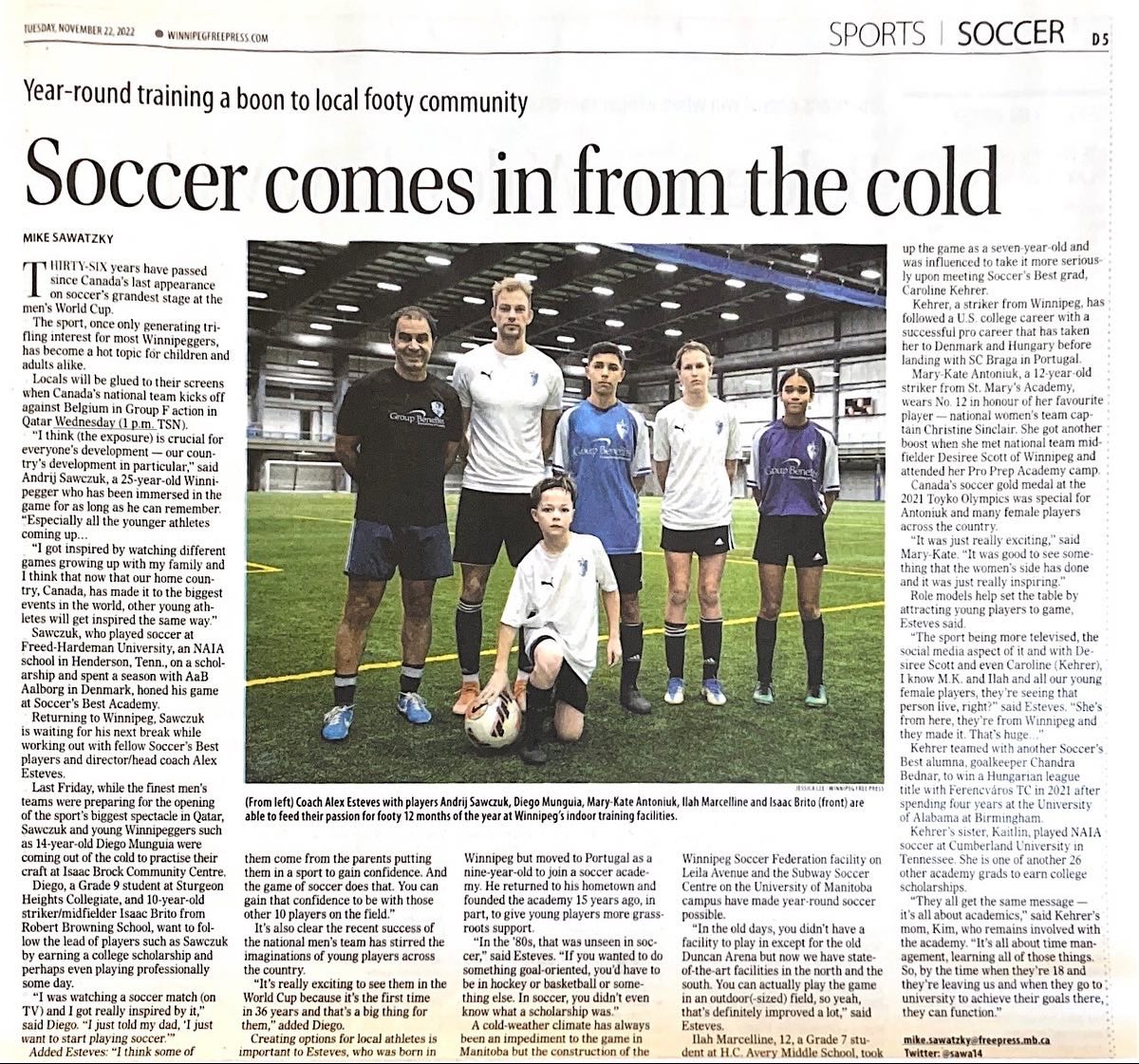 soccersbest1's tweet photo. Soccer’s Best athletes were interviewed by @sawa14 and @WinnipegNews prior to the start of the 2022 World Cup.

Soccer’s Best, along with millions of others, are excited to celebrate and view our sport and the passion that comes with it on a world stage! https://t.co/6BZvU97NIu
