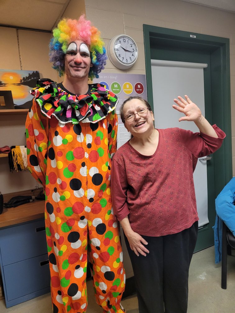 Thank you to everyone that helped the SLC reach their goal for the recent food drive! As a result of hitting their target, Mr. Morin became “Mr. Giggles” for the day. Thank you so much to Beeper the Clown for supporting us by donating her costume,  make-up, and clowning tips!