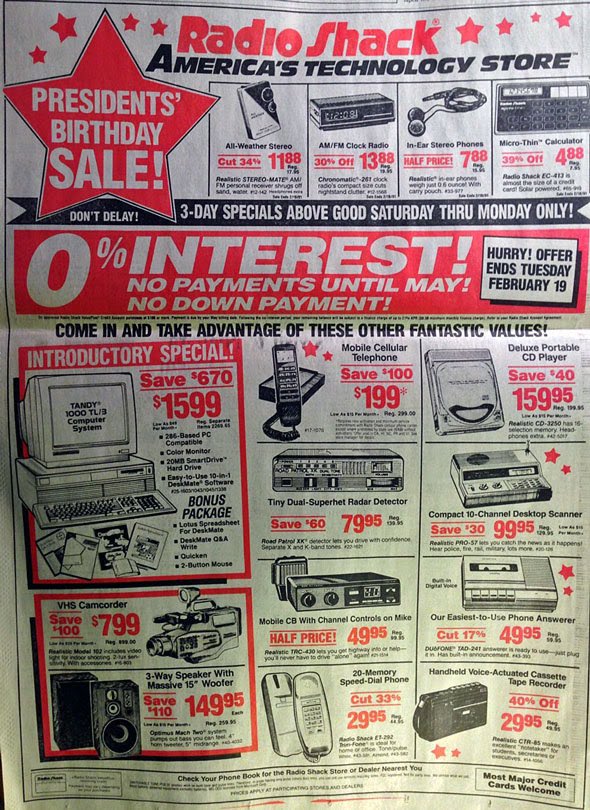 mianotesapp's tweet photo. @Rainmaker1973 Everything from this 1991 Radio Shack newspaper ad you can do today with your phone https://t.co/78Dnwrv2Sz