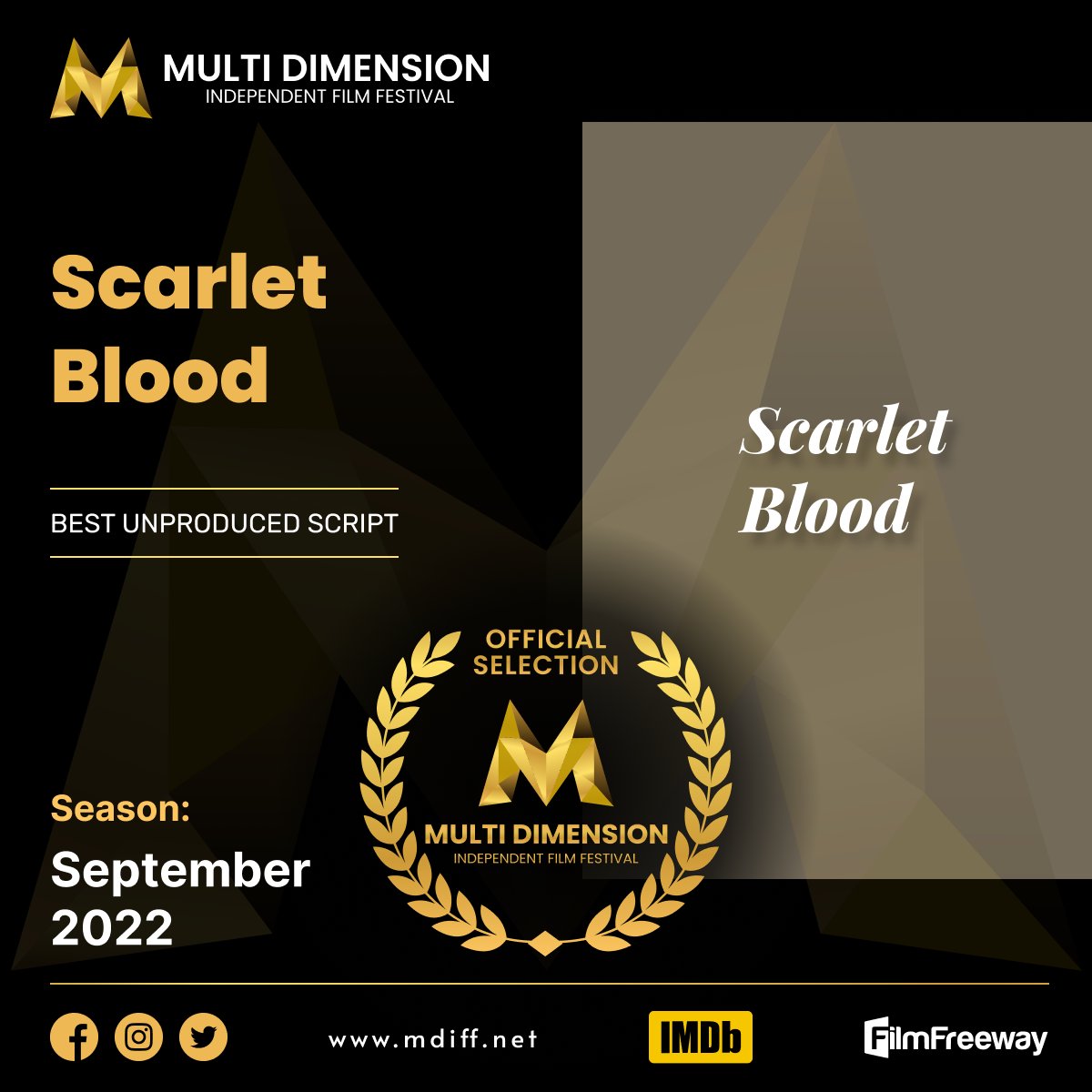 MDIFF21's tweet photo. MDIFF congratulates Leonardo Lemos for the official selection of the season September, 2022! 

#mdiff #officialselection #unproducedscript #script https://t.co/K9BbAib5Pi