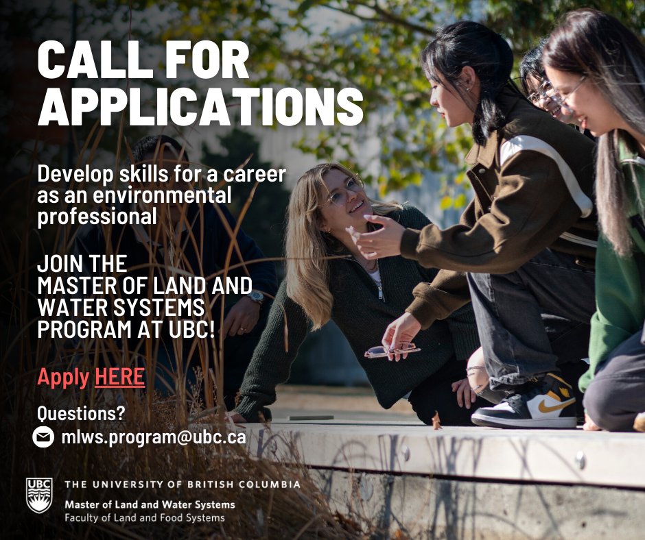 ubcMLWS's tweet photo. 📢The Master of Land and Water Systems Program at UBC is accepting student applications! Apply before December 31st https://t.co/j6IsUguW2r https://t.co/wRgAPnhRtV
