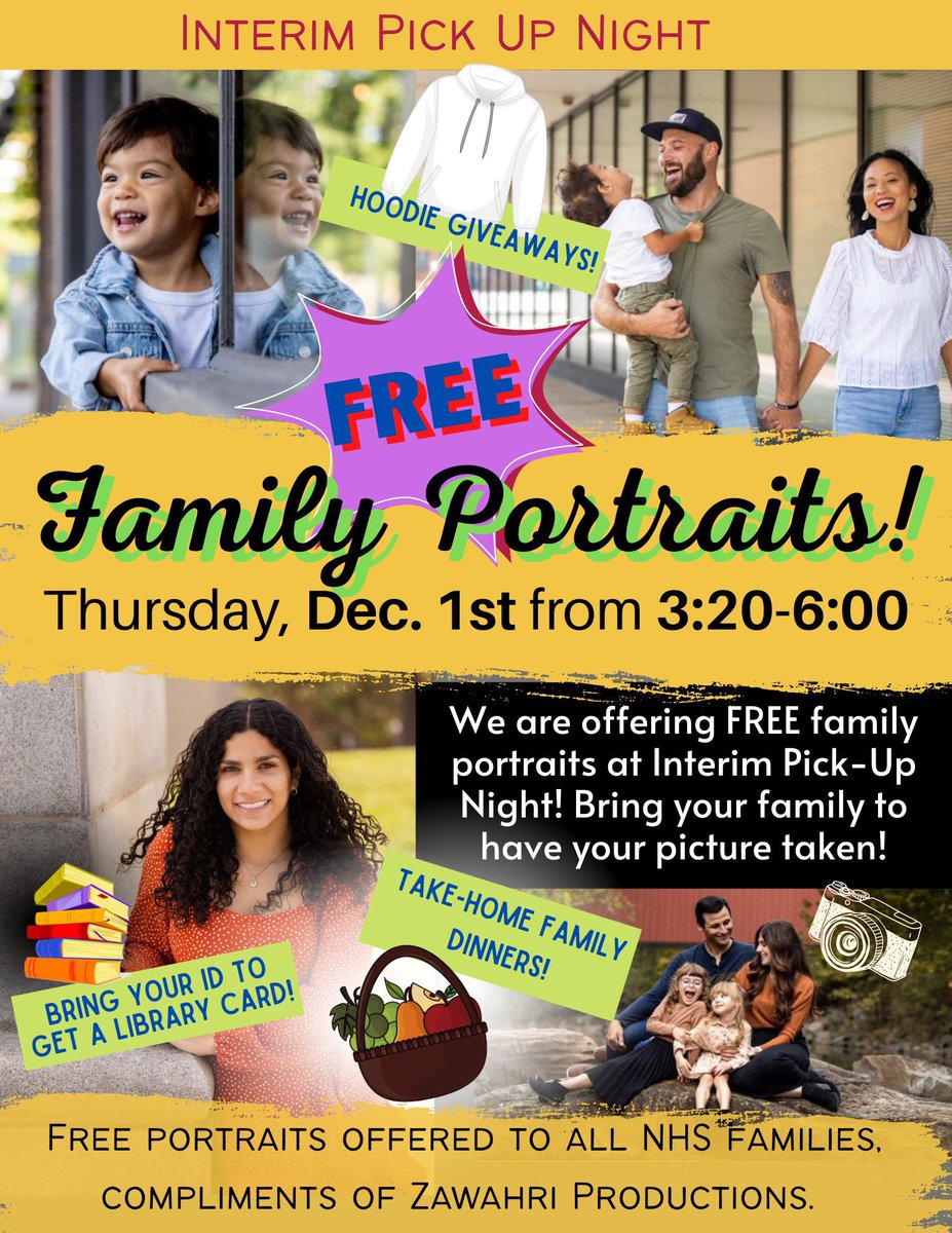 Mark your calendars, Dec. 1st is interim pickup night…free family photos, hoodie giveaway, dinner, and more! <a href="/AkronNorthHS/">North High School</a>