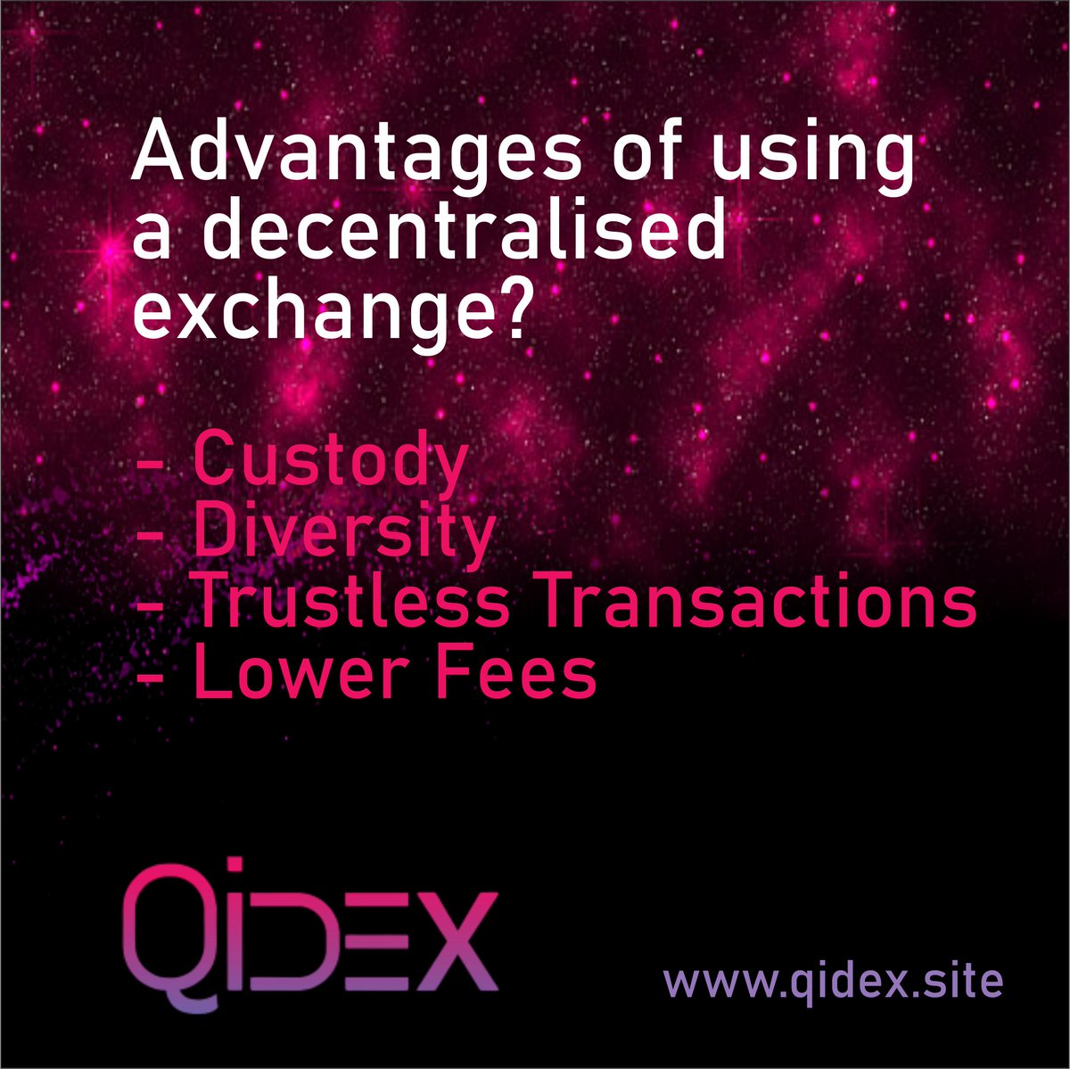 dex_qi's tweet photo. #Qidex | Advantages of using a decentralised exchange?

Even in the earliest stages of development, decentralized crypto exchanges offer advantages that impact digital asset custody and diversity, transactional trust, trading fees, and investor privacy.

https://t.co/JG39FJY2rG https://t.co/AM0q5QymRr
