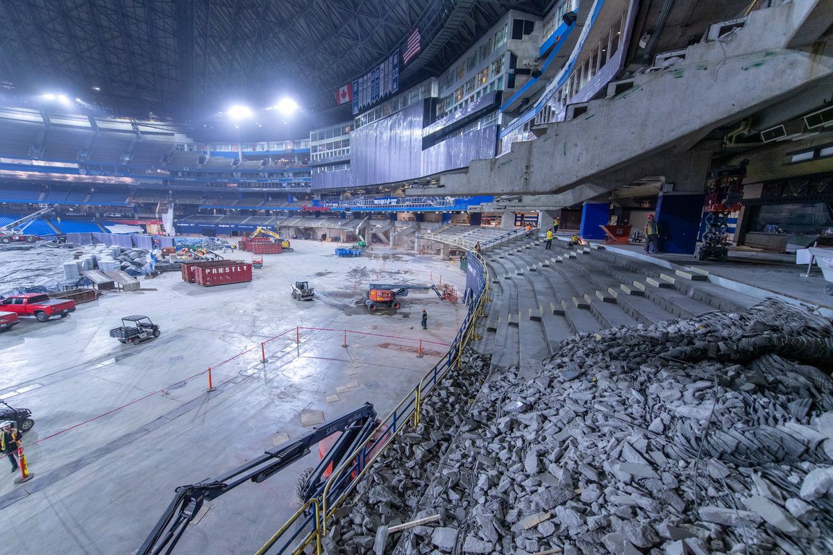 Sportsnet's tweet photo. The Rogers Centre renovation is officially underway! 

2.2 million pounds of materials have been recycled from the stadium. 🤯

📸: @BlueJays https://t.co/kYWs5FOYIx