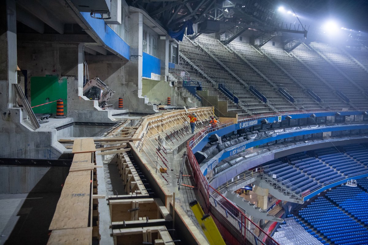 Sportsnet's tweet photo. The Rogers Centre renovation is officially underway! 

2.2 million pounds of materials have been recycled from the stadium. 🤯

📸: @BlueJays https://t.co/kYWs5FOYIx